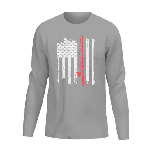 Fishing Rod American Flag Long Sleeve Shirt for Men – Patriotic Style for Anglers