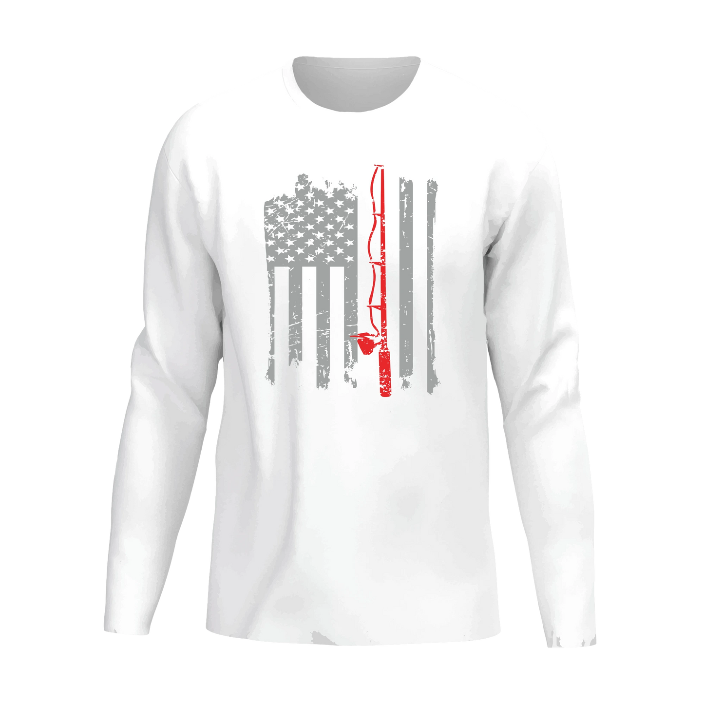 Fishing Rod American Flag Long Sleeve Shirt for Men – Patriotic Style for Anglers