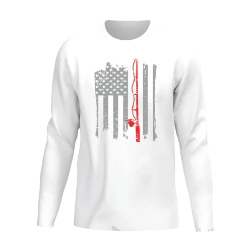 Fishing Rod American Flag Long Sleeve Shirt for Men – Patriotic Style for Anglers