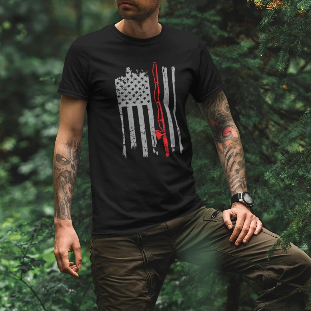 Fishing Rod American Flag T-Shirt – Unisex Patriotic Fishing Tee