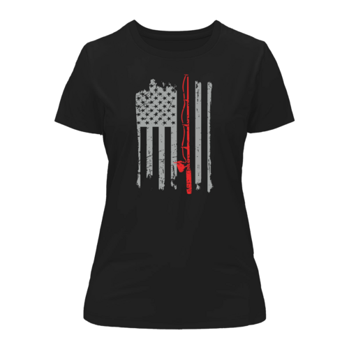 Fishing Rod American Flag T-Shirt for Women – Patriotic Fishing Tee