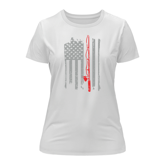 Fishing Rod American Flag T-Shirt for Women – Patriotic Fishing Tee