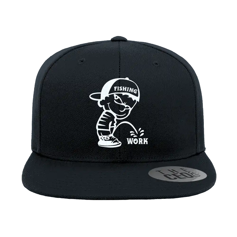 Fishing and Work Embroidered Flat Bill Cap – Snapback, Cotton Twill