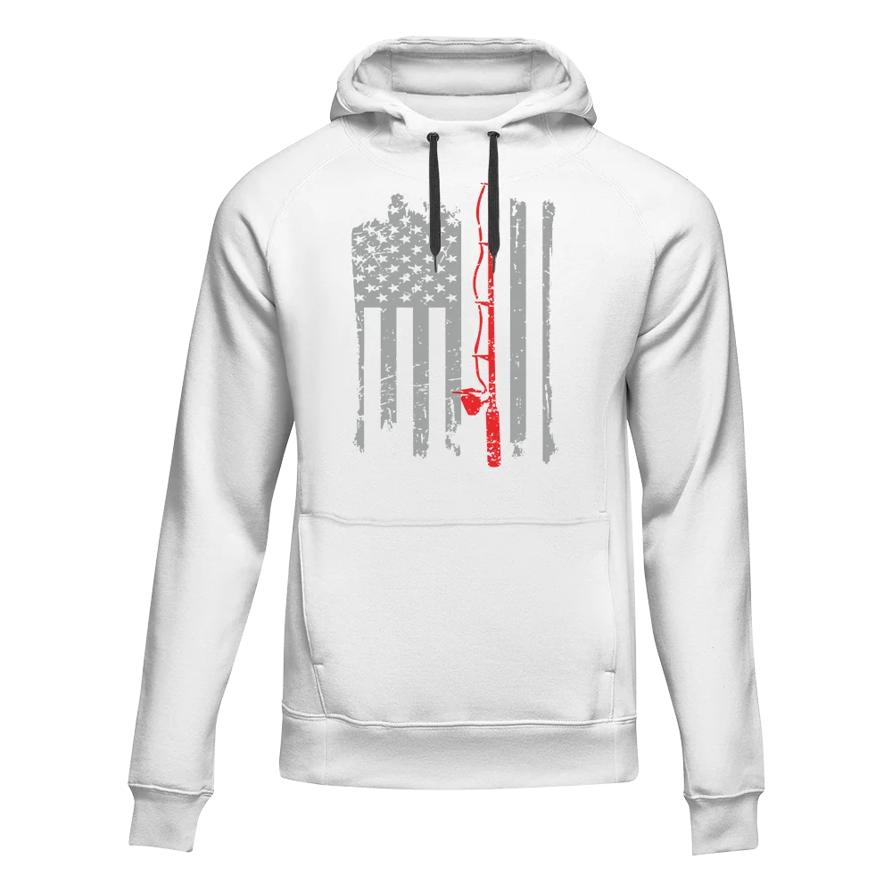 Fishing Rod American Flag Hoodie – Unisex Patriotic Fishing Sweatshirt