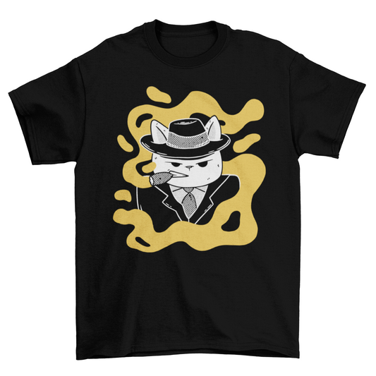 Gangster Cat T-shirt featuring a bold, street-style cat graphic; unisex fit, soft fabric, and perfect for cat lovers, urban fashion fans, and expressive streetwear.