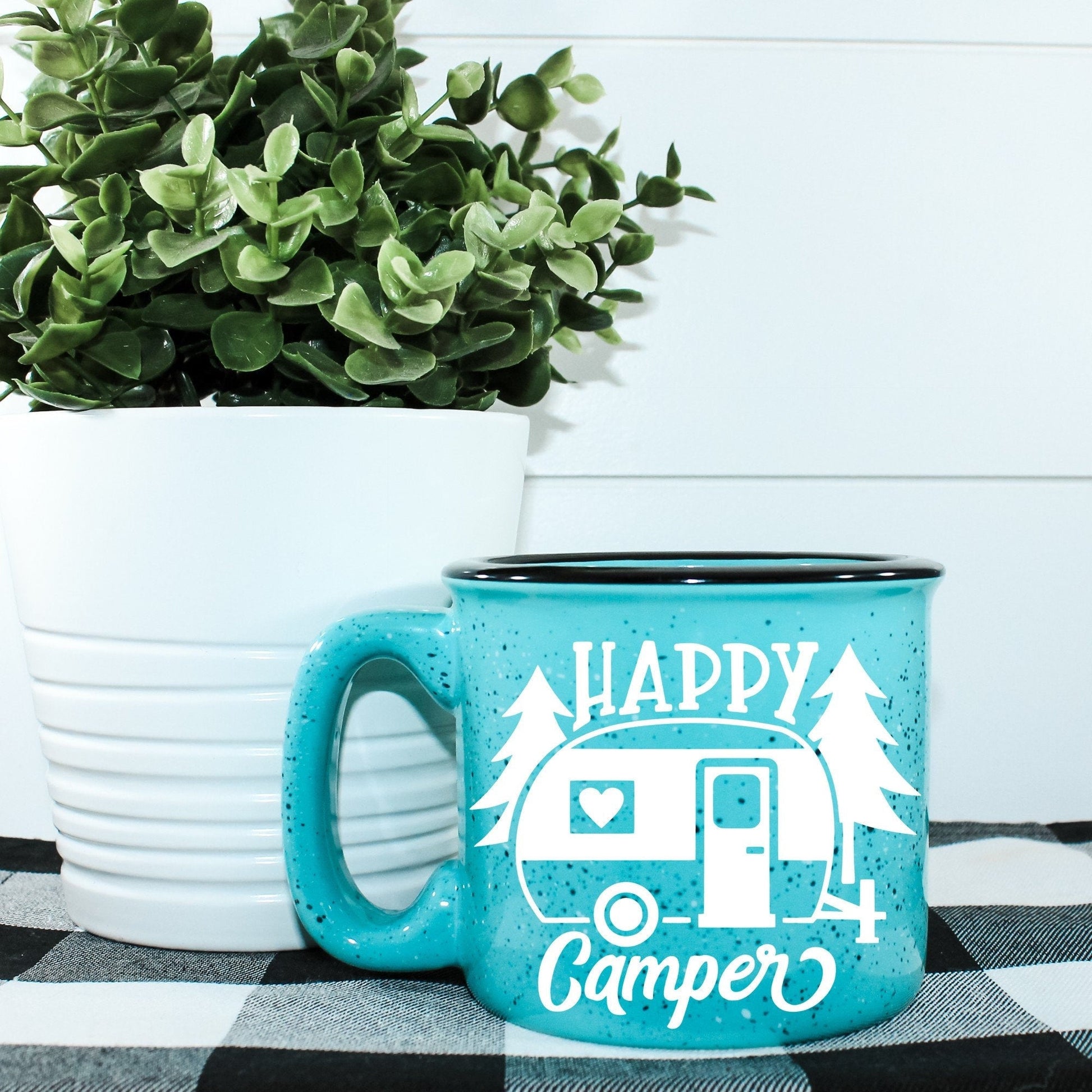 15oz ceramic mug with one-sided vinyl design, microwave safe, ~4” diameter; hand wash recommended for lasting use.
