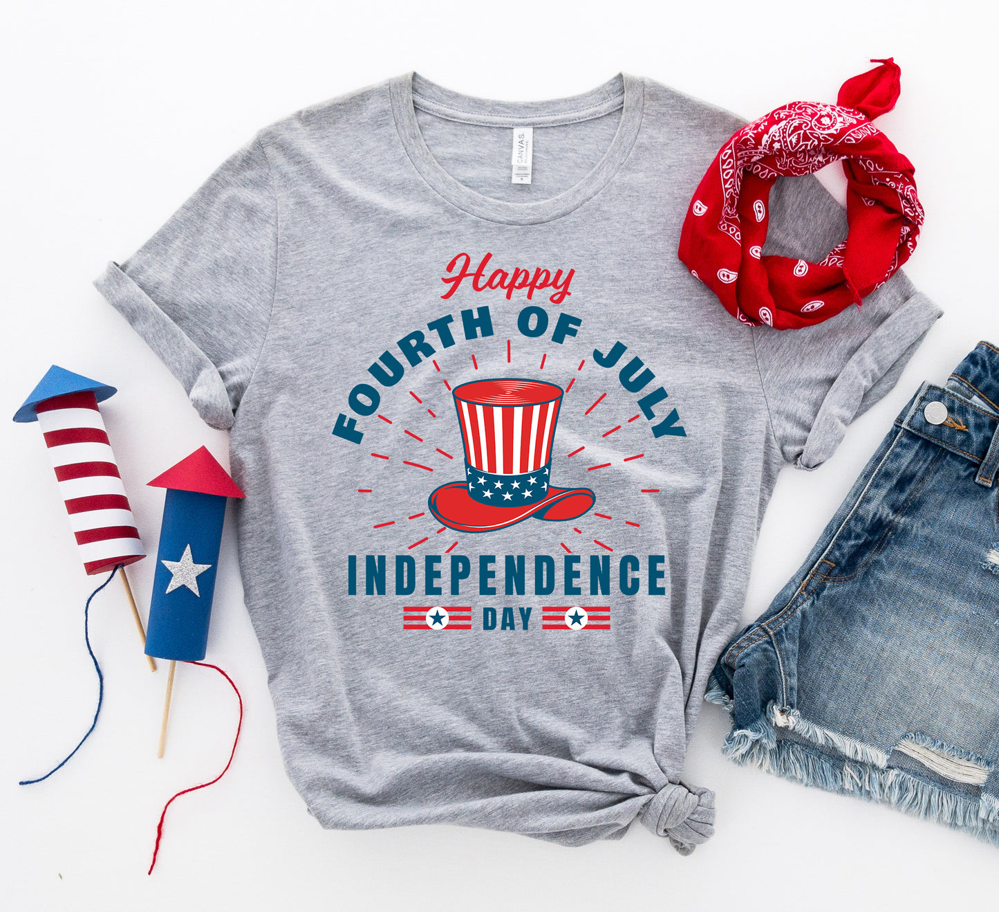 Happy Fourth of July t-shirt made from soft ring-spun cotton with durable flex print. Modern retail fit, designed for comfort and style. Available in sizes S to 3XL.