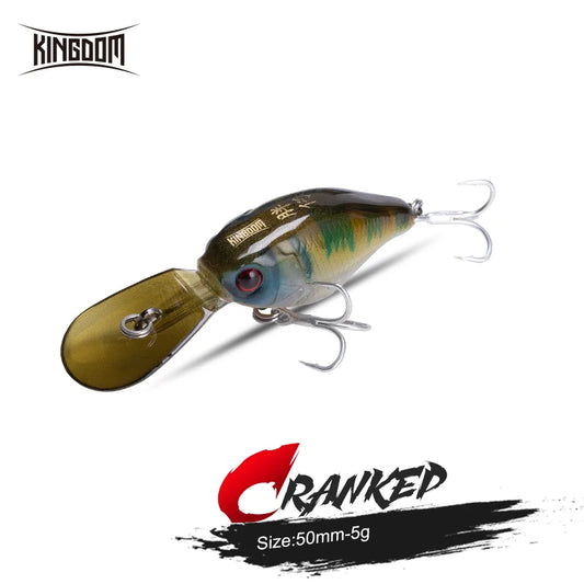 Kingdom Crazy Crankbait fishing lures with lifelike 3D eyes and vibrant colors. 5cm mini minnow design, slow-sinking hard bait ideal for freshwater fishing. Weighs 5g—perfect for targeting multiple fish species.