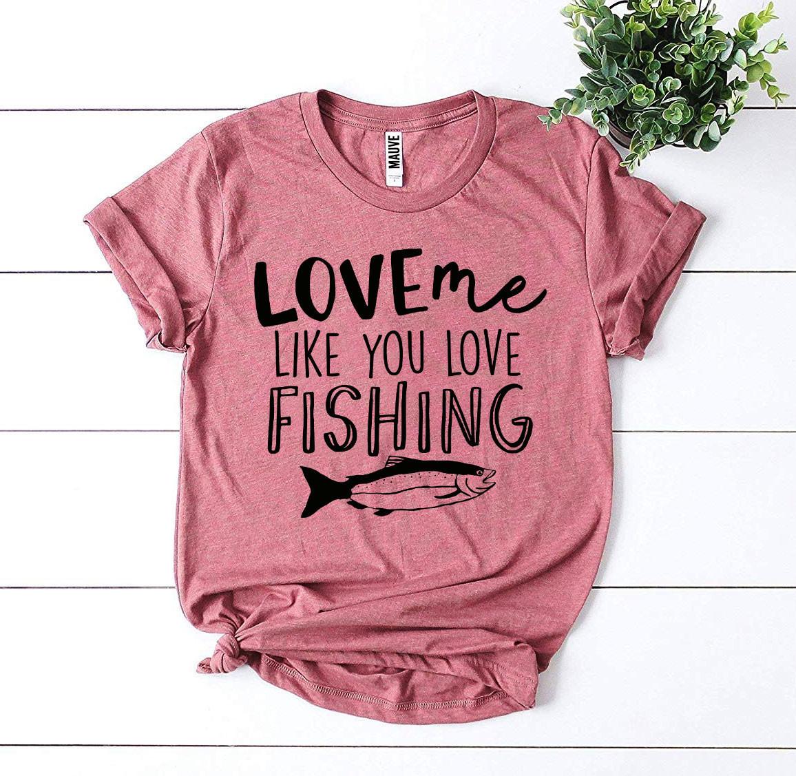 “Love Me Like You Love Fishing” unisex Bella+Canvas t-shirt made from soft ring-spun cotton, with a bold graphic—perfect gift for fishing couples and outdoorsy partners.