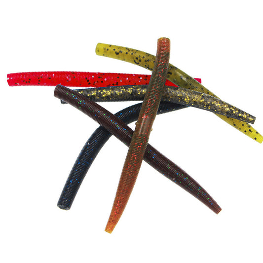 Soft worm bait for bass fish – 1 piece, 8cm (3g) or 10.5cm (5.5g), available in multiple colors including dark red, army green, black, and more – salted noodle-style design for enhanced fish attraction.