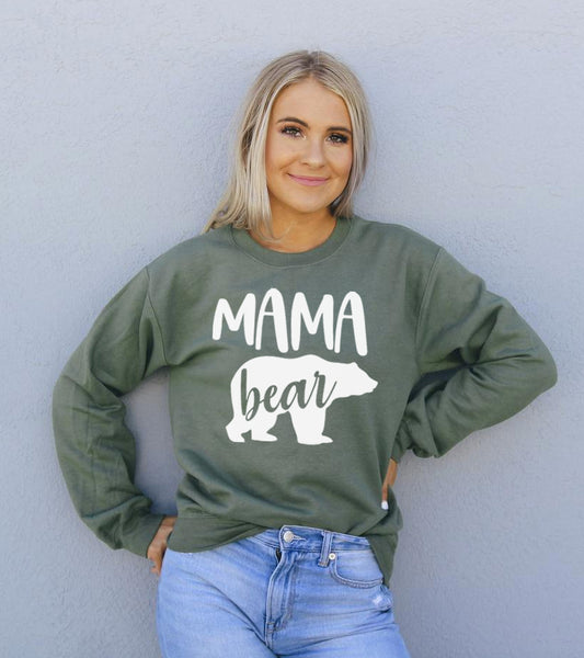 Mama Bear crewneck sweatshirt for moms made from soft pre-shrunk cotton blend with unisex fit and cozy pill-resistant fabric perfect for everyday wear or gifting