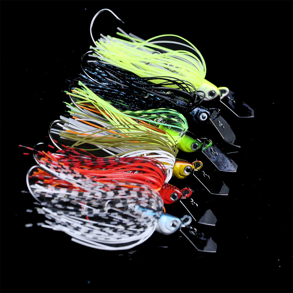 Weedless chatter bait spinner lure with vibrating blade, available in 13g, 16g, and 19g weights. Designed for bass, pike, and multi-species fishing in fresh or saltwater. Snag-free performance with vibrant color options.