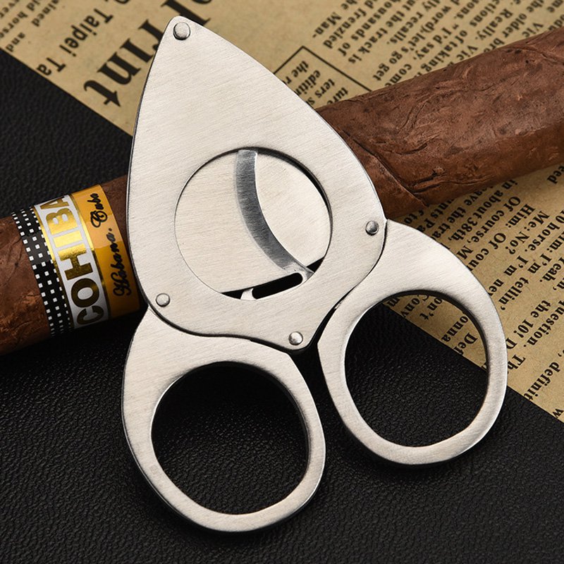 Premium stainless steel scissors cigar cutter with double blade design, polished rust-resistant finish, and ergonomic handles—ideal for precise, clean cigar cuts on the go.