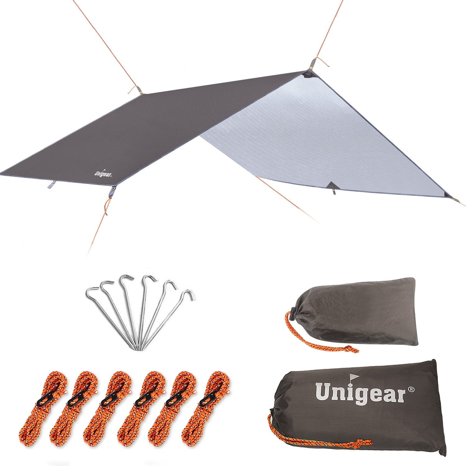 Waterproof rainproof camping tarp shelter for hiking, backpacking, and survival; durable, all-weather outdoor tarp for protection from rain, sun, and wind.