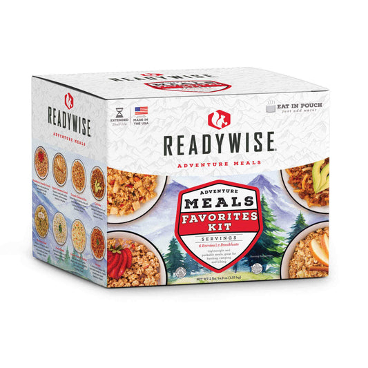 ReadyWise freeze-dried camping meals in lightweight resealable pouches for hiking backpacking hunting and emergency preparedness