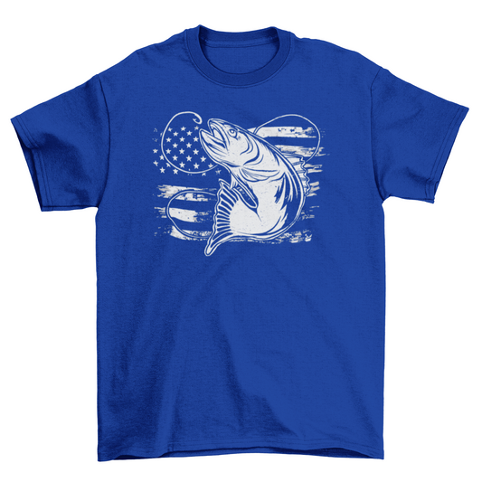 American Grunge Fishing T-Shirt – Patriotic Fish &amp; Hook Graphic Tee