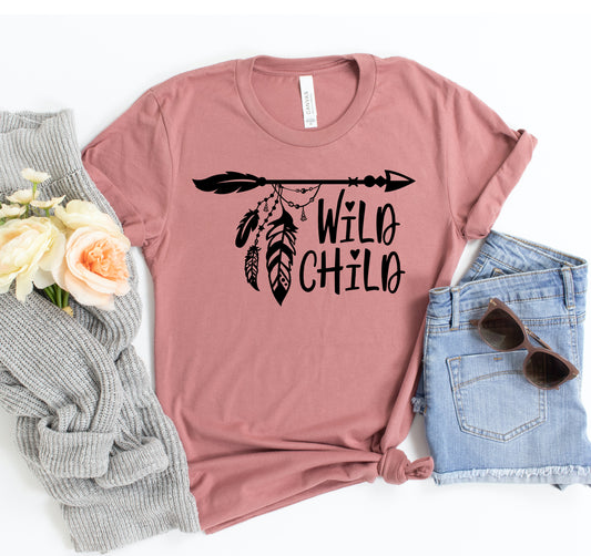Wild Child t-shirt with bold boho adventure graphic on soft Bella+Canvas unisex tee perfect for free spirits campers and festival lovers