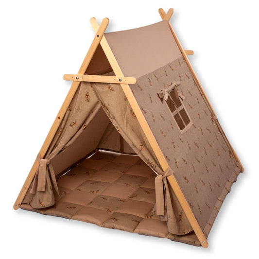 XL bunny-themed kids play tent with matching non-slip mat and star string lights; indoor/outdoor teepee perfect for playtime, reading, naps, and photos.