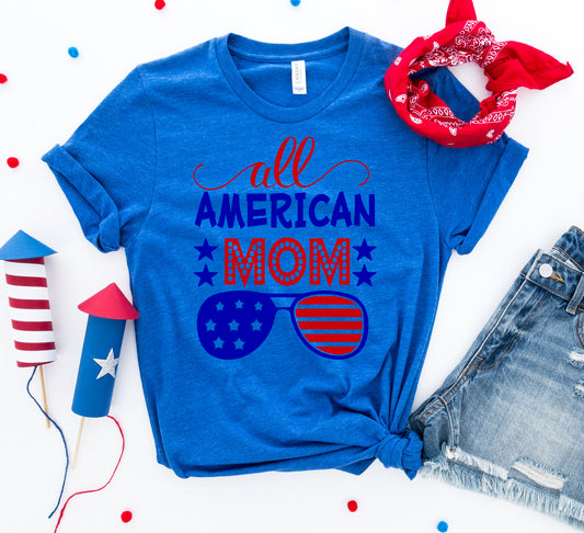 All American Mom T-Shirt – Patriotic Graphic Tee for Women