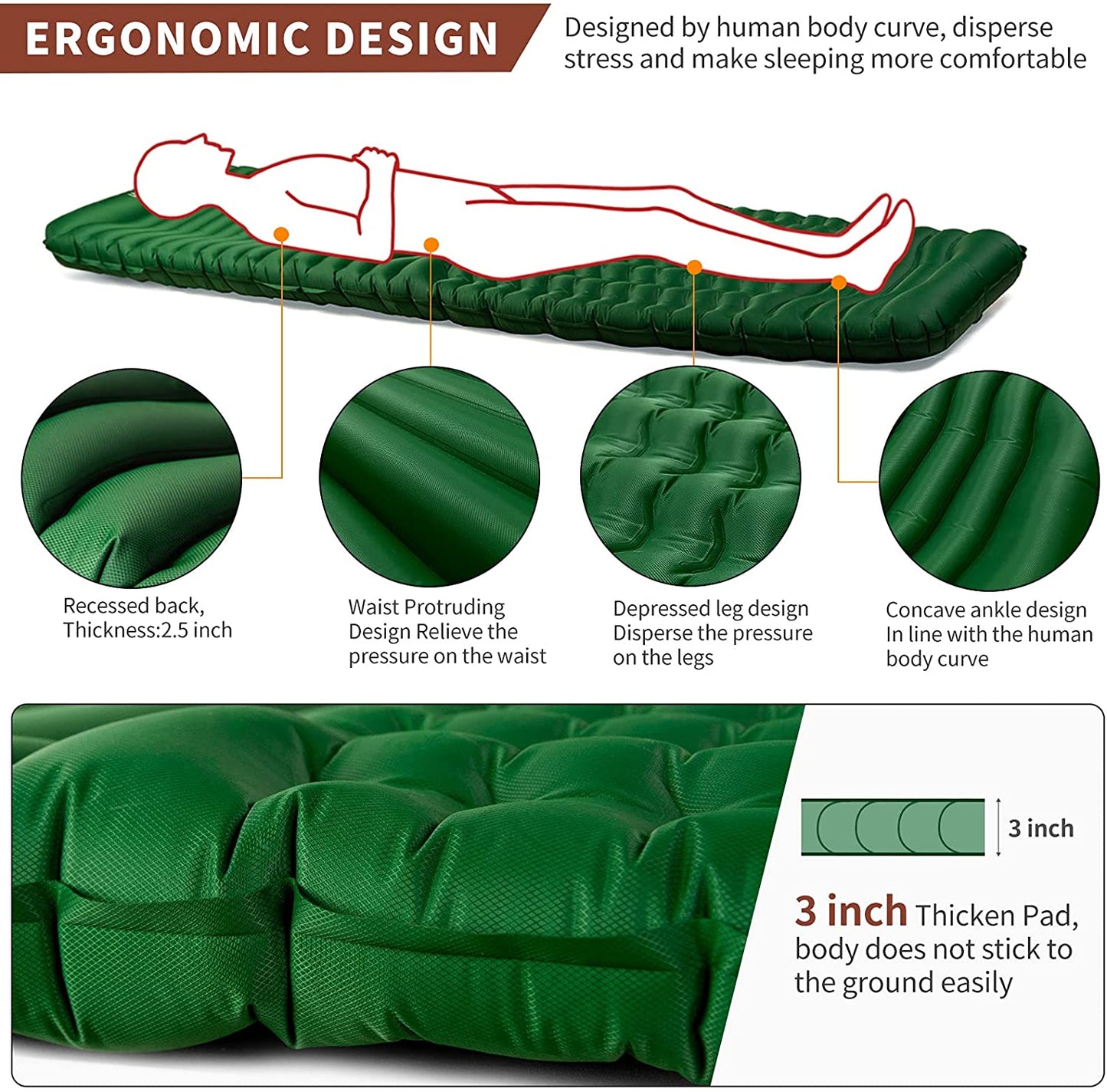 Camfy P3 Air Sleeping Pad – Lightweight, Durable, and Ergonomic for Backpacking &amp; Camping