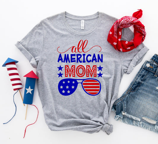 All American Mom T-Shirt – Patriotic Graphic Tee for Women
