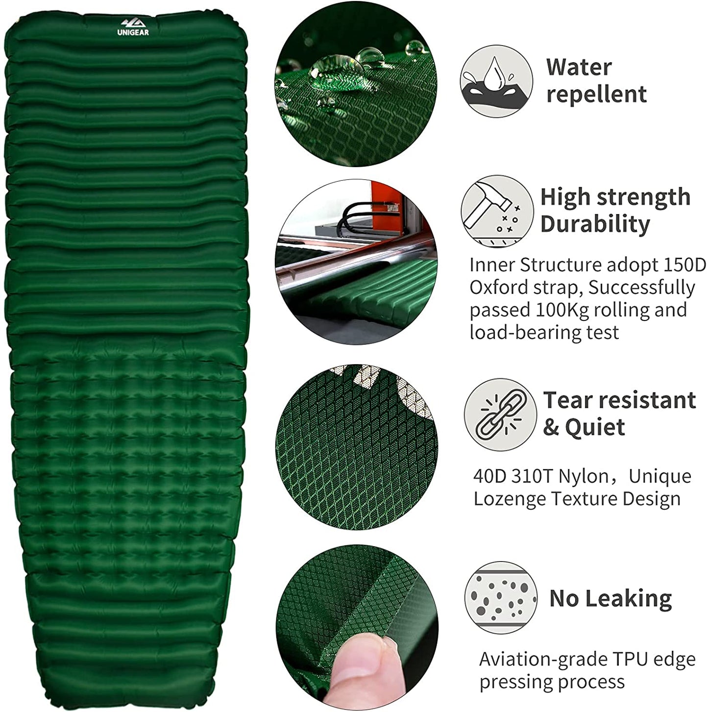 Camfy P3 air sleeping pad for camping and backpacking, featuring 3-inch thick ergonomic cushioning, durable nylon material, and built-in pump sack for fast inflation. Lightweight, compact, and leak-proof—perfect for outdoor sleep comfort.
