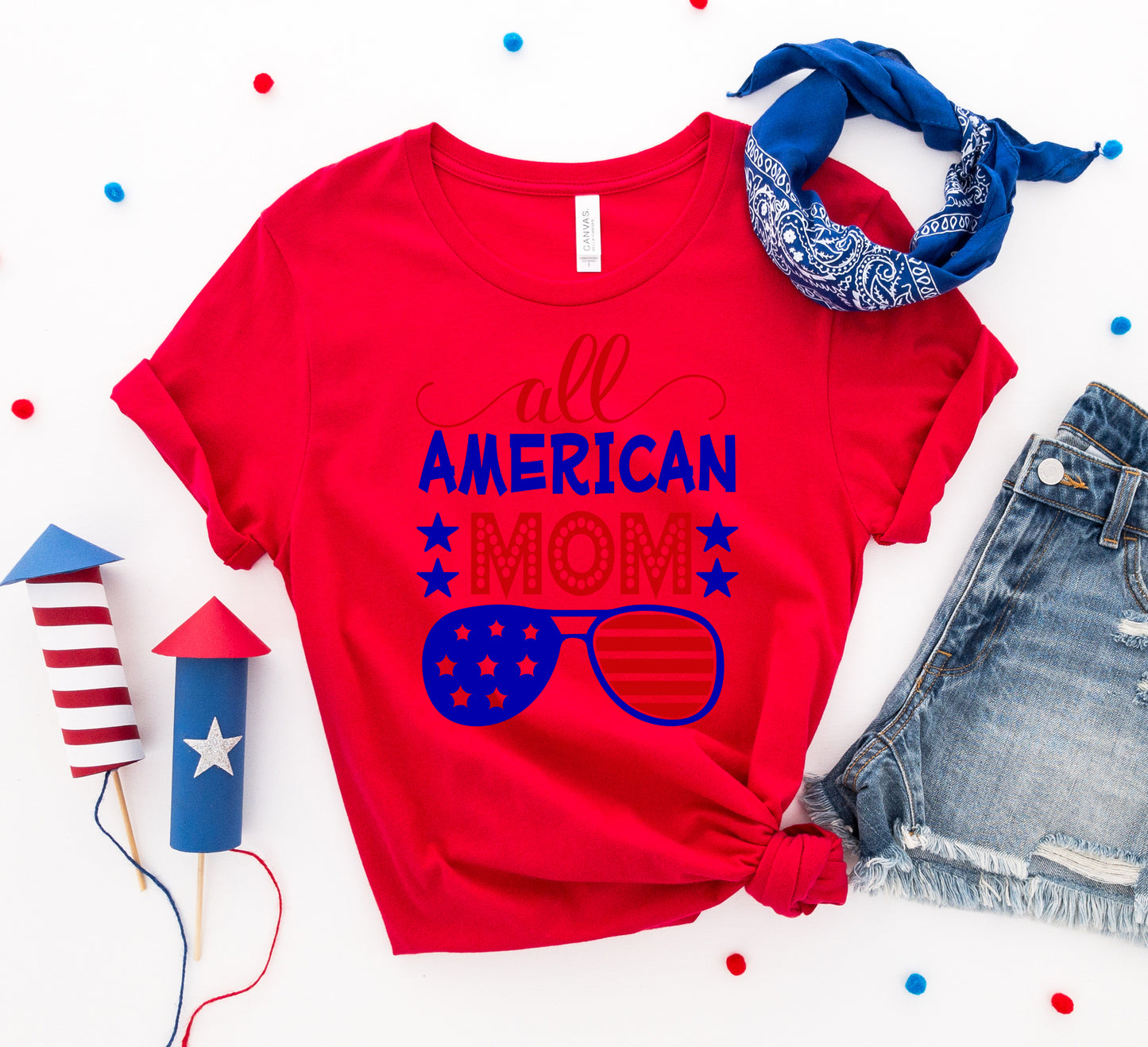 All American Mom T-Shirt – Patriotic Graphic Tee for Women