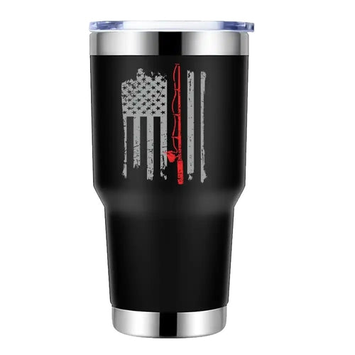 Fishing Rod American Flag 30oz Insulated Tumbler – Patriotic Stainless Steel Travel Mug for Hot &amp; Cold Drinks
