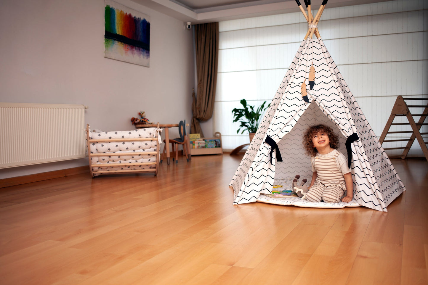XL Kids Teepee Tent & Play Mat Set – Portable Indoor/Outdoor Linen-Cotton Playhouse for Toddlers (2-Piece Set)