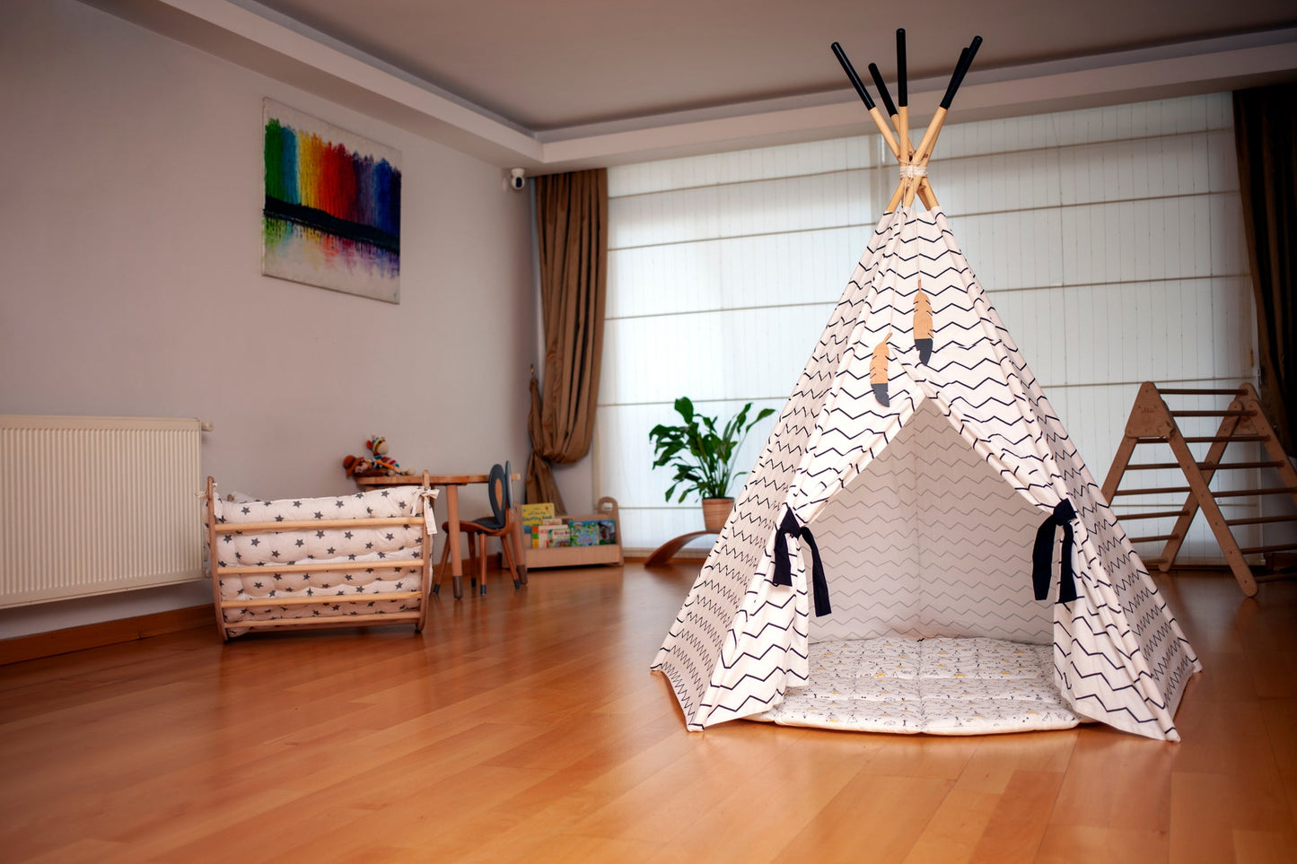 XL Kids Teepee Tent & Play Mat Set – Portable Indoor/Outdoor Linen-Cotton Playhouse for Toddlers (2-Piece Set)
