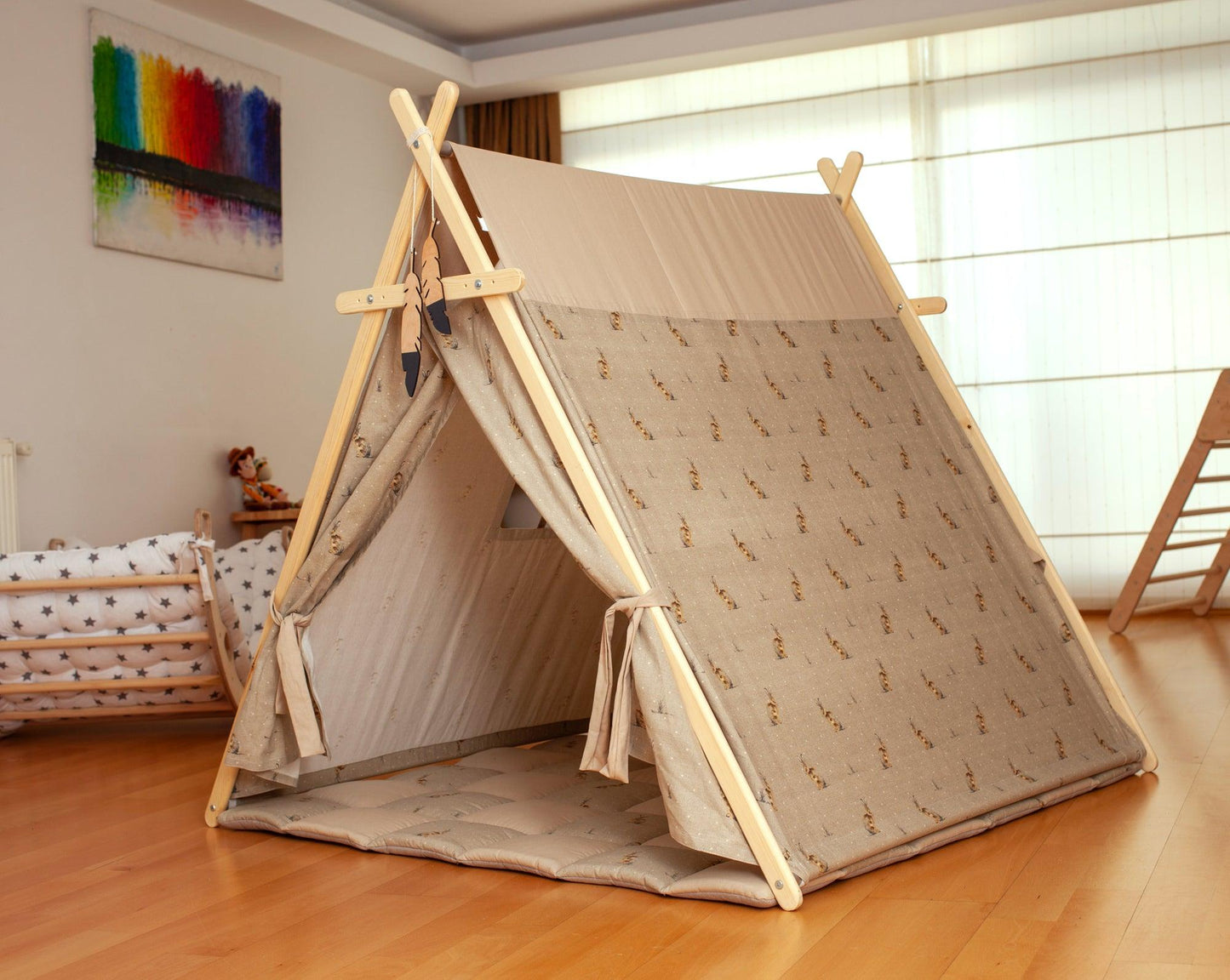 XL Bunny Play Tent &amp; Play Mat Set – Indoor &amp; Outdoor Kids Teepee Tent with Lights