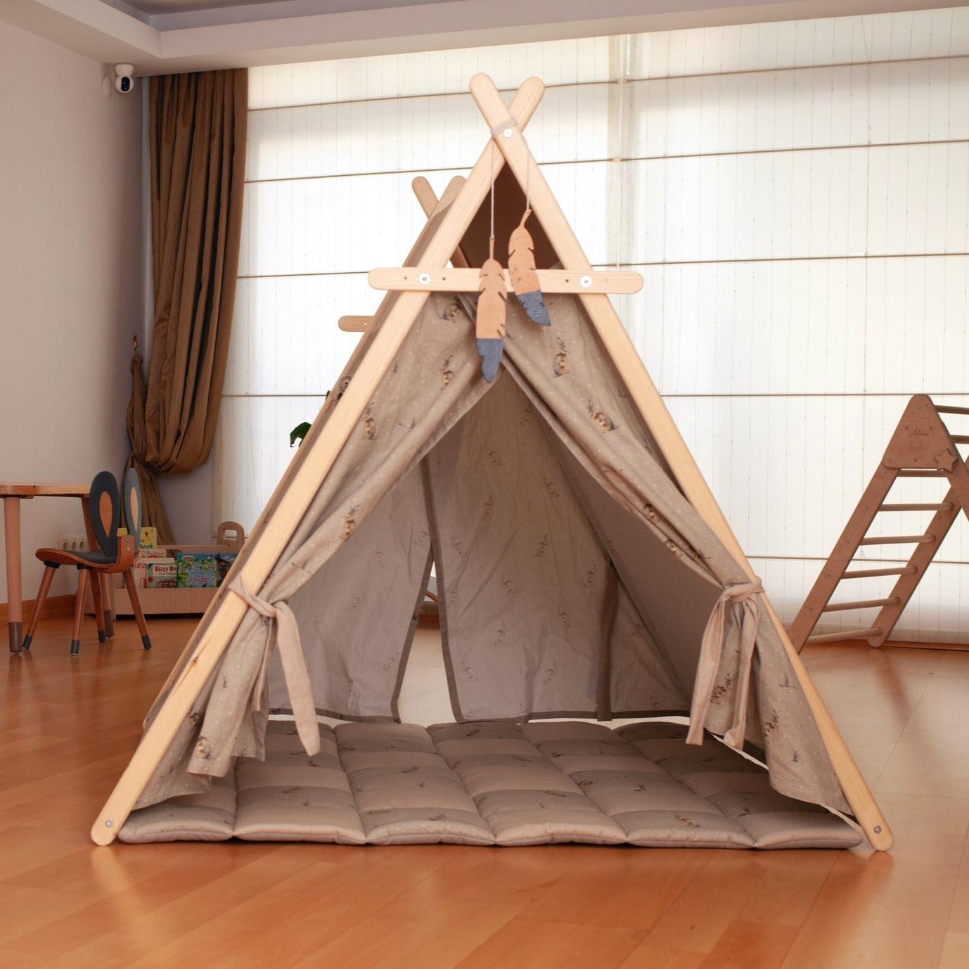 XL Bunny Play Tent &amp; Play Mat Set – Indoor &amp; Outdoor Kids Teepee Tent with Lights