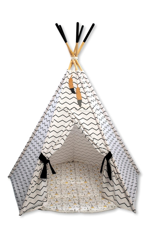 XL Kids Teepee Tent & Play Mat Set – Portable Indoor/Outdoor Linen-Cotton Playhouse for Toddlers (2-Piece Set)